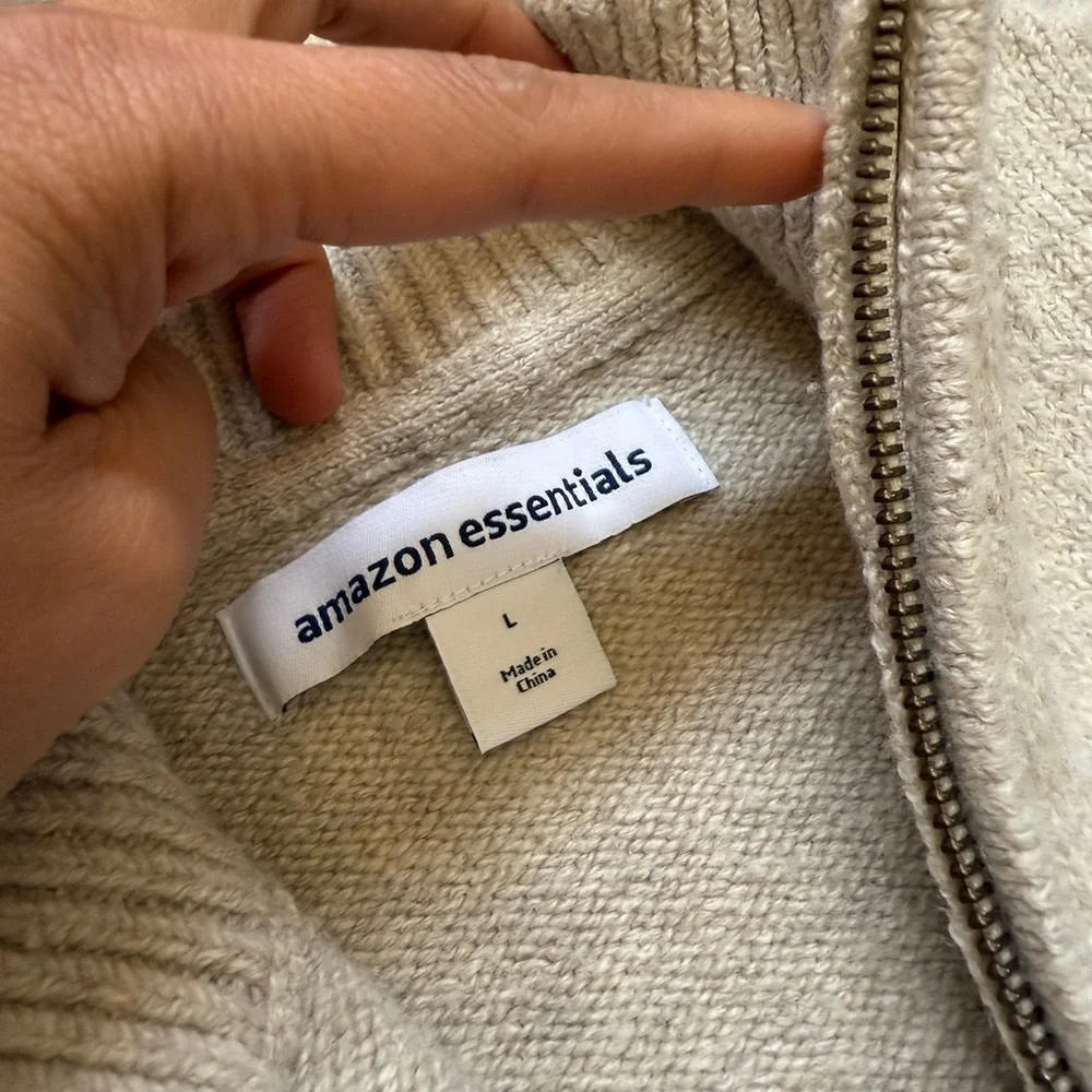 Amazon Essentials Men's Light Gray Zip-Up Sweater-Size L - Picture 2 of 10
